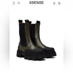 Ganni Olive and Black Platform Chelsea Boots